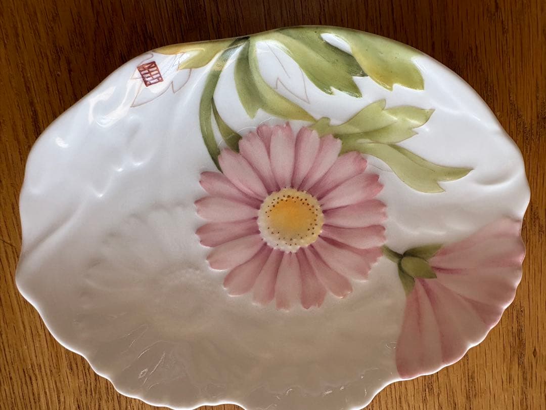 作家物　絵付け花柄皿 6枚セット 約18cm