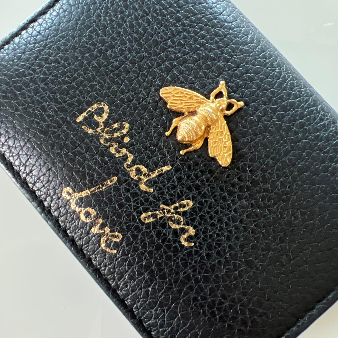 GUCCI 二つ折り財布 アニマリエ ビー ブラックレザー　蜂　ゴールド