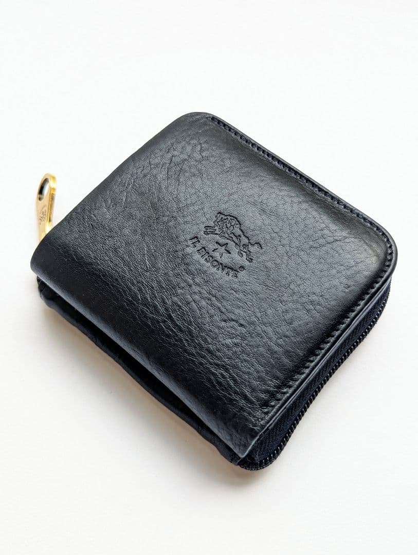 イルビゾンテ スクエアラウンドジップウォレット ブラック シボ加工 男女兼用