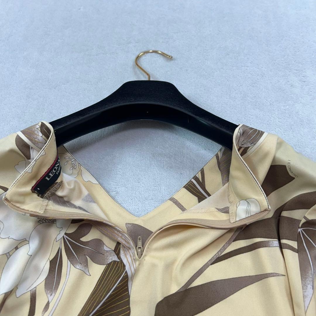 K505 美品 L レオナール カンカン素材 カットソー イエロー レディース