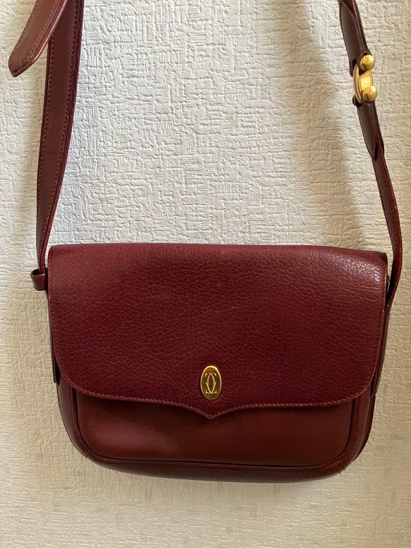 Cartier カルティエ　ショルダーバッグ　ポシェット　レザー　ボルドー