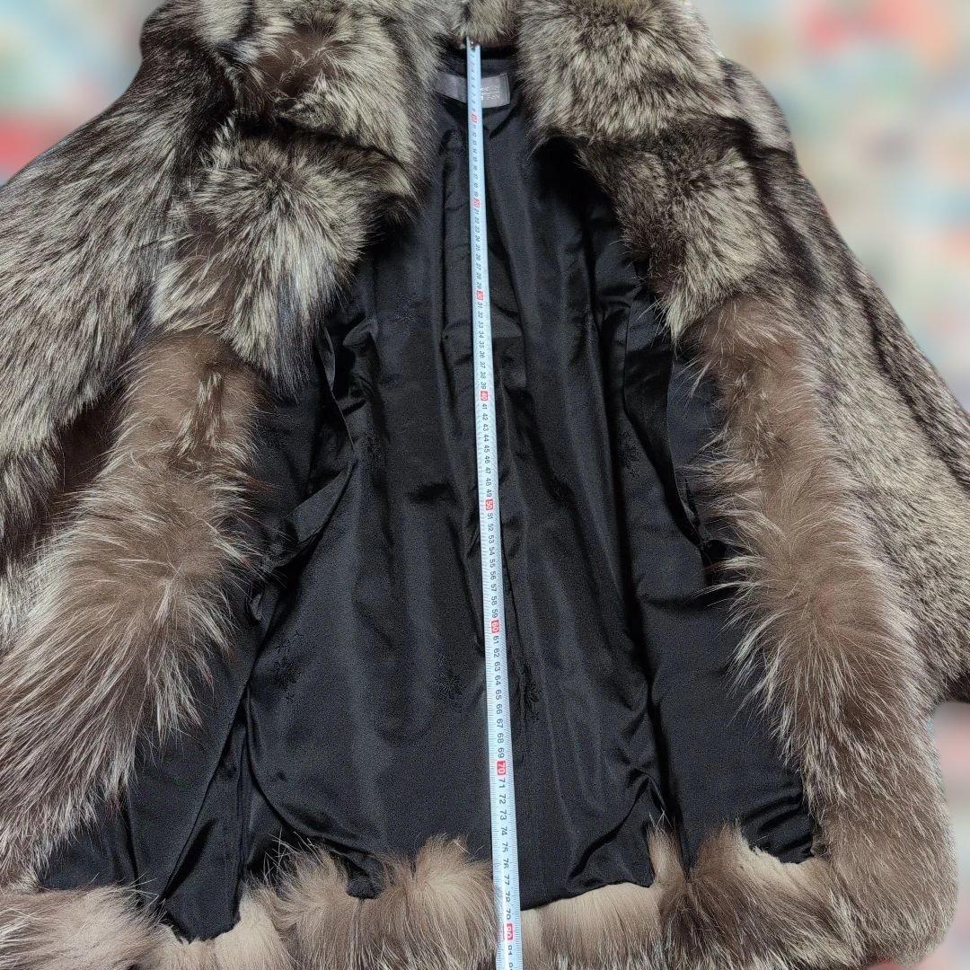 サマンサ品【銀サガ】シルバーFOX毛皮コート着丈80cmサイズ(L)