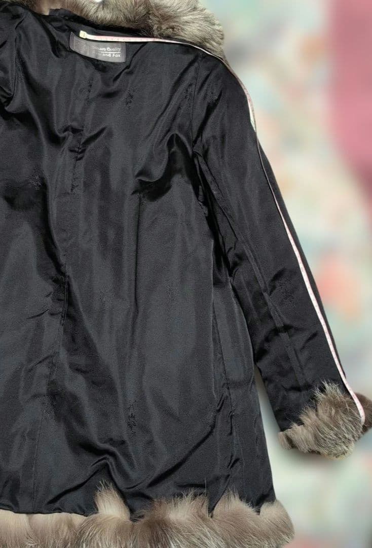 サマンサ品【銀サガ】シルバーFOX毛皮コート着丈80cmサイズ(L)