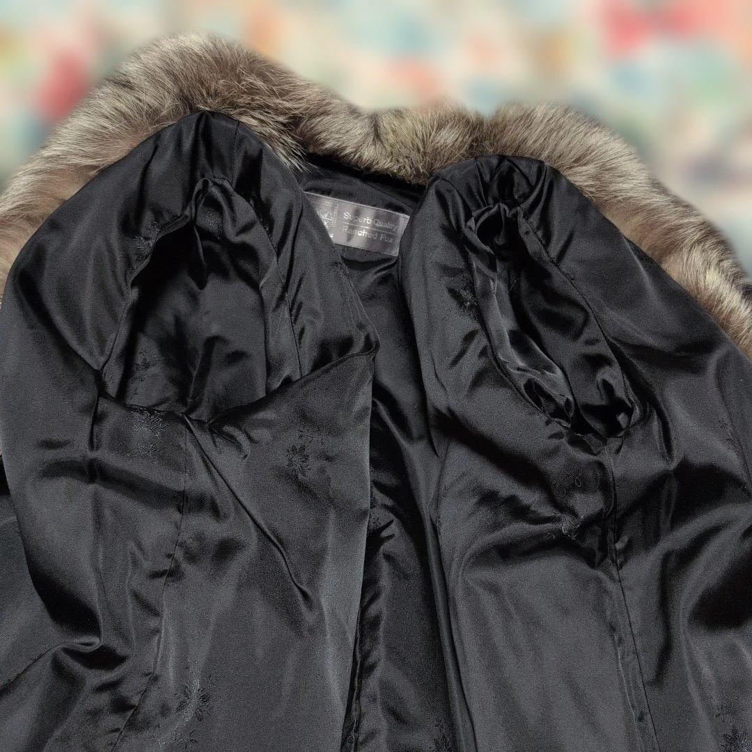 サマンサ品【銀サガ】シルバーFOX毛皮コート着丈80cmサイズ(L)