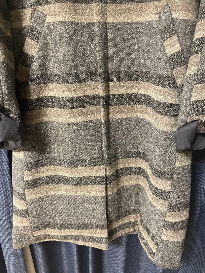 【DEVOA】Hight neck coat striped wool