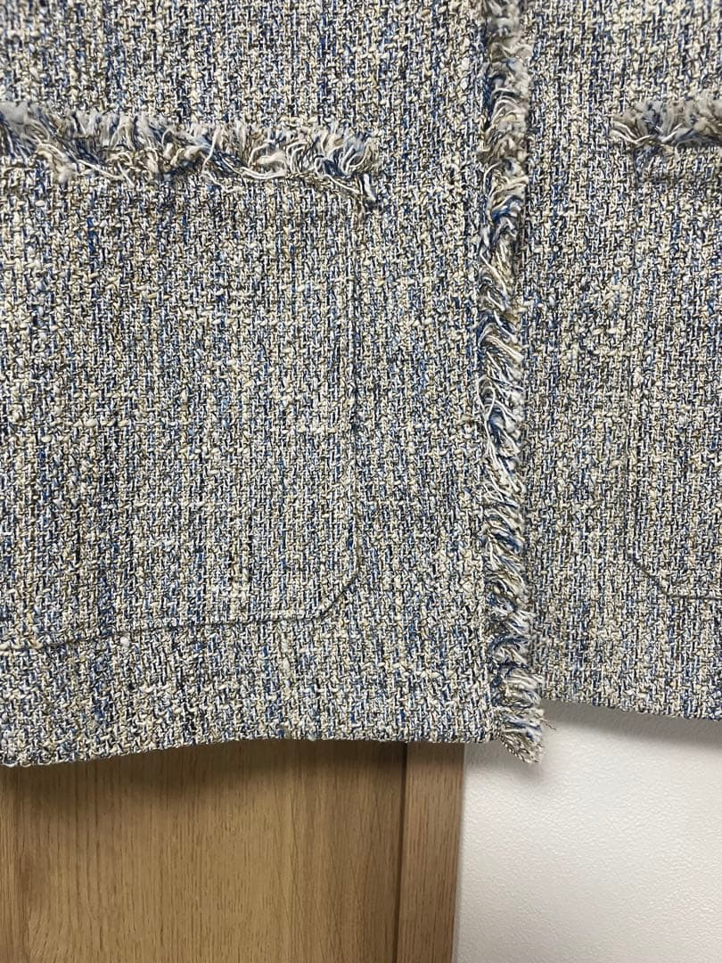 ミックスツイードライクポケットノーカラージャケット★グリーンレーベル　38 M