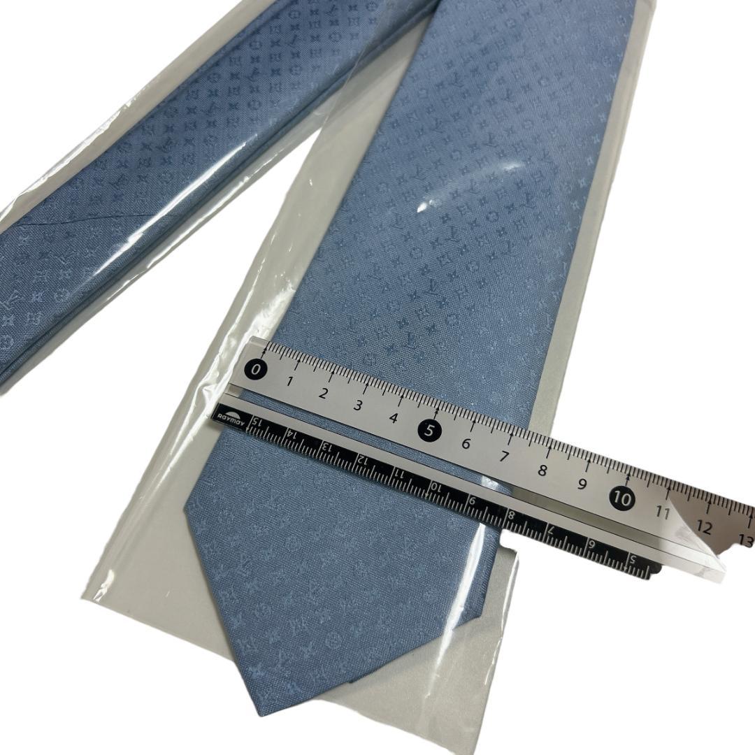 新品　ルイヴィトン モノグラム ネクタイ 水色 箱　総柄　光沢　ビジネス