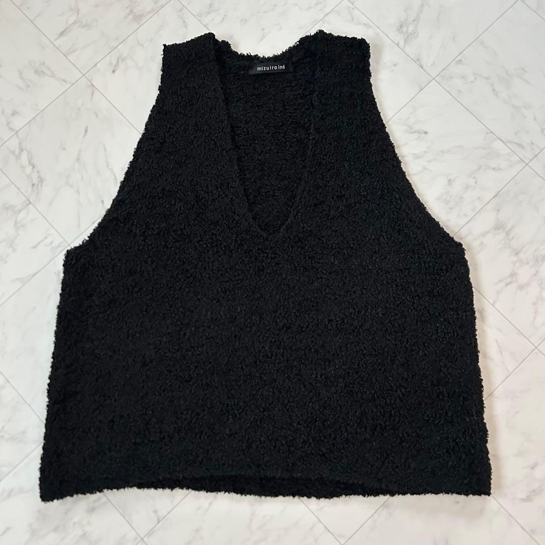 美品✨mizuiroindミズイロインド ヘアリーヤーンワイド Vネックベスト