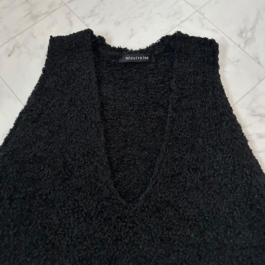 美品✨mizuiroindミズイロインド ヘアリーヤーンワイド Vネックベスト