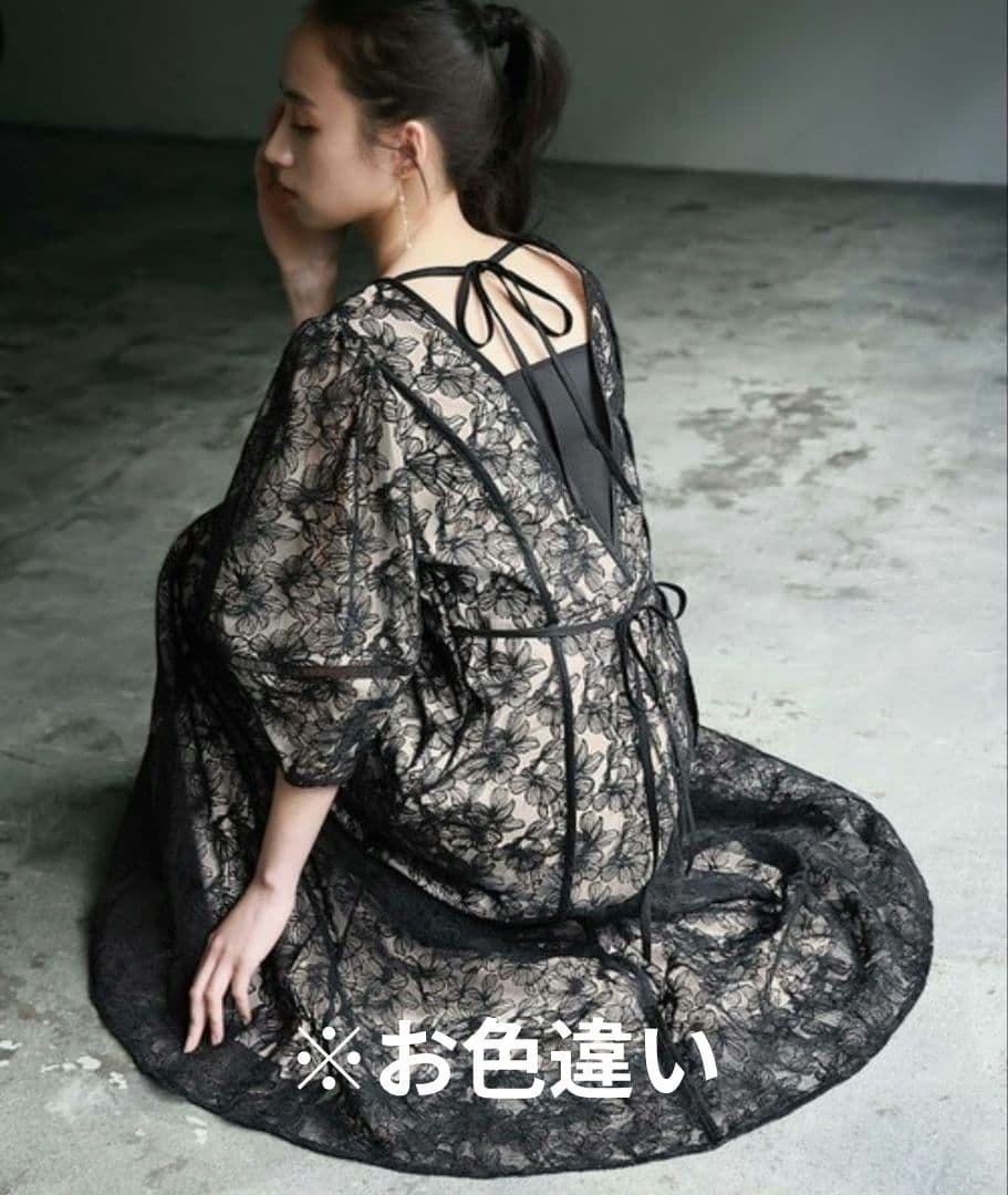 美品 GIRL パフスリーブ レース マキシドレス L 大きい ゆったり 結婚式