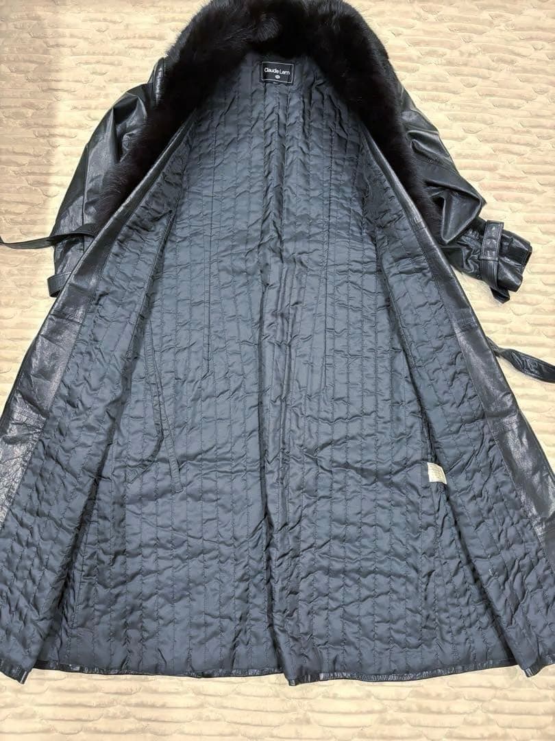 マキシ丈　レザー　トレンチコートブラック　ブルーフォックス