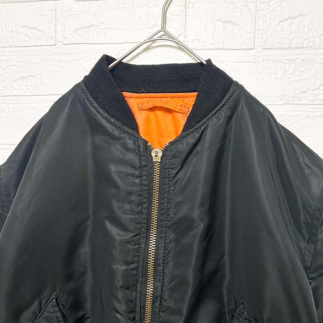 アルファ　80s USA製 MA-1 リバーシブル　黒　オレンジ　【L】