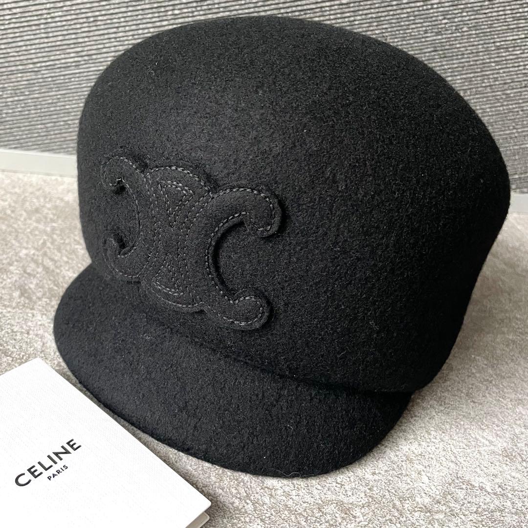 未使用級★セリーヌ　トリオンフ　フェルトキャップ　ウール　レディース　黒　57
