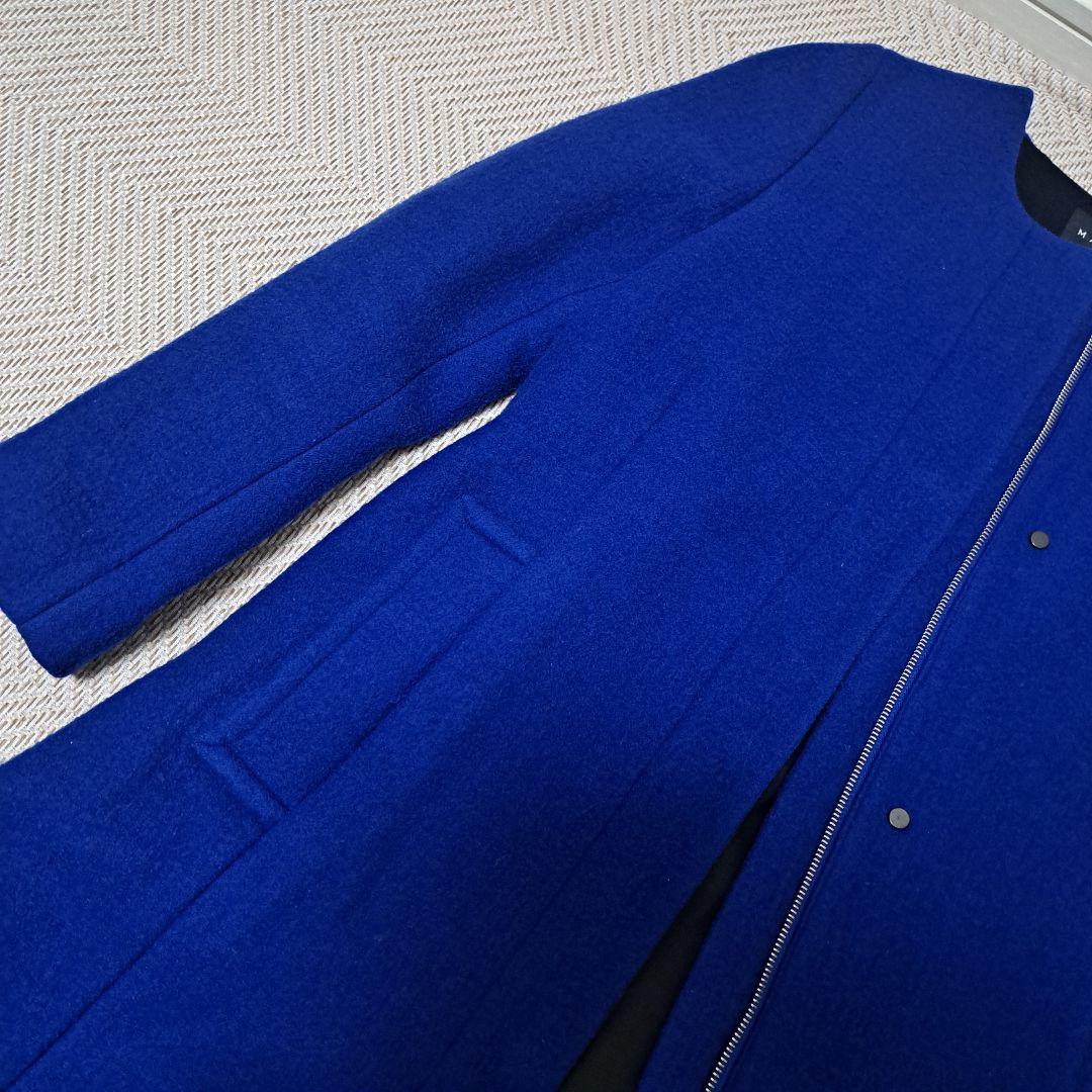 【美品】マカフィー　ジップアップ ノーカラー コート ブルー 36