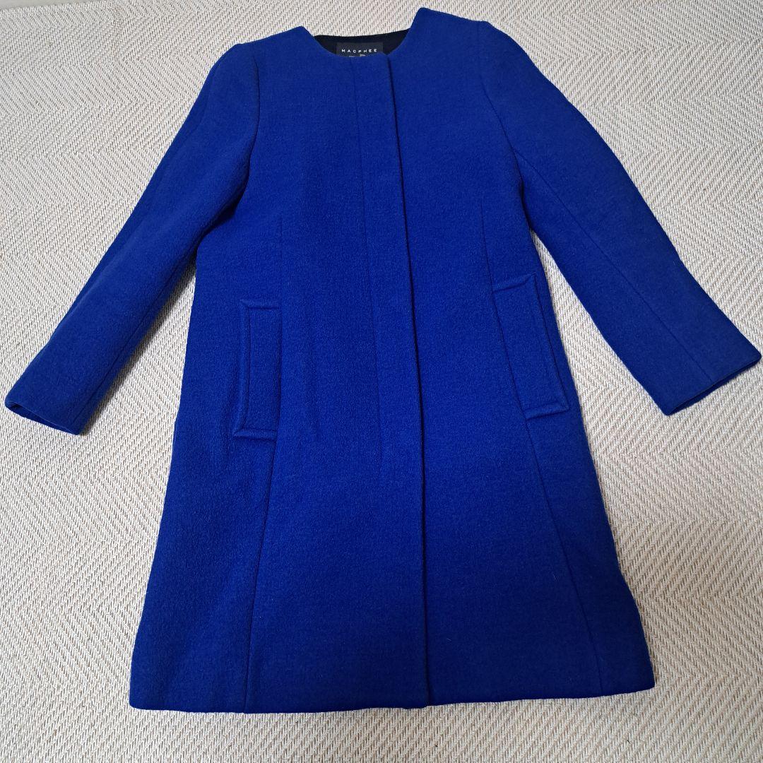 【美品】マカフィー　ジップアップ ノーカラー コート ブルー 36