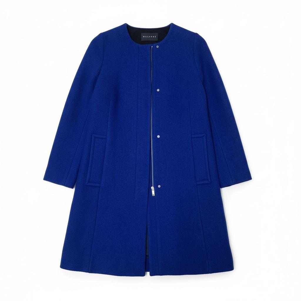 【美品】マカフィー　ジップアップ ノーカラー コート ブルー 36