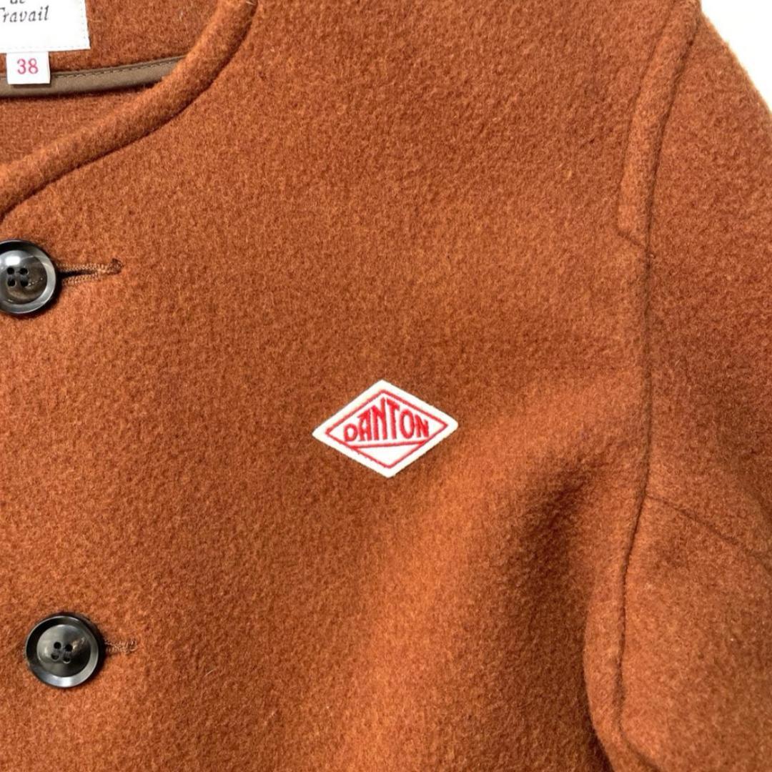 ダントン DANTON ウールモッサ ノーカラージャケット ブラウン Mサイズ