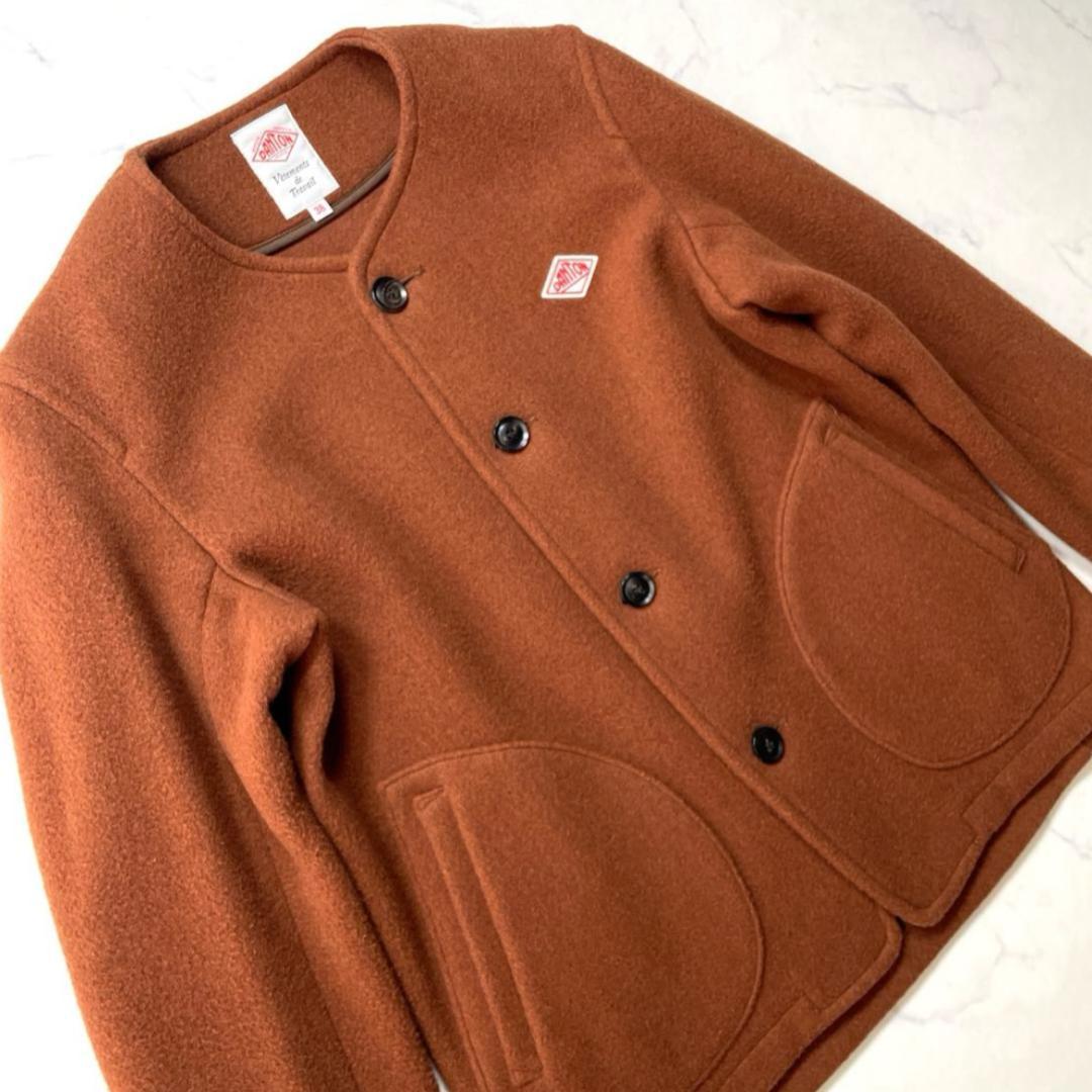 ダントン DANTON ウールモッサ ノーカラージャケット ブラウン Mサイズ