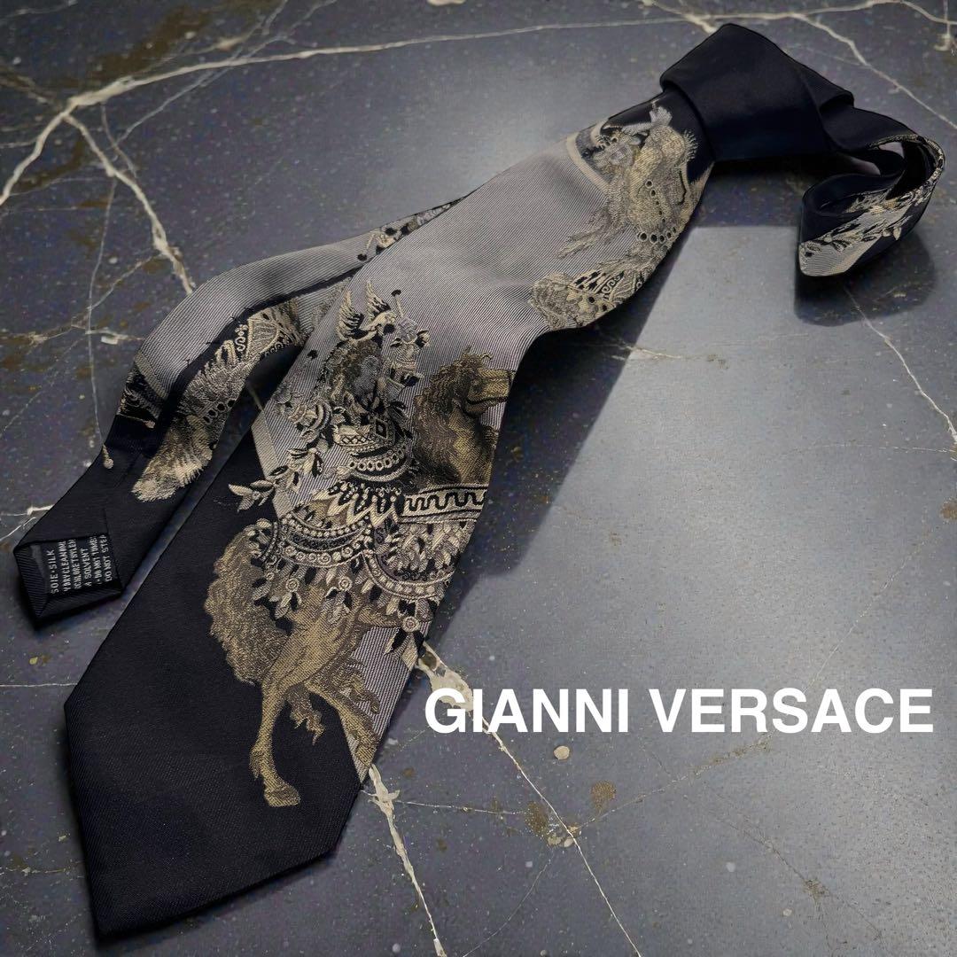 GIANNI VERSACE ヴェルサーチ ネクタイ ジャガード 黒 シルク