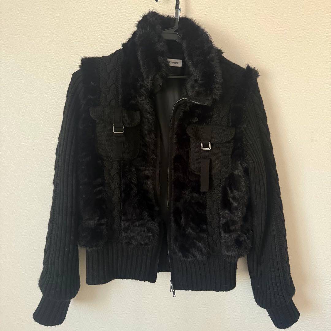 LAGUA GEM CABLE KNIT FAUXUR ブルゾン ブラック