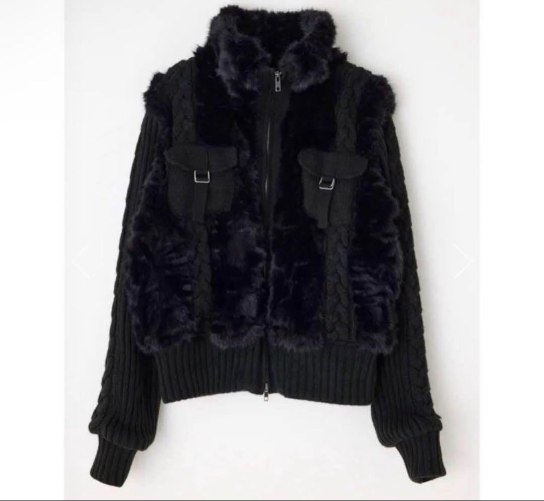 LAGUA GEM CABLE KNIT FAUXUR ブルゾン ブラック