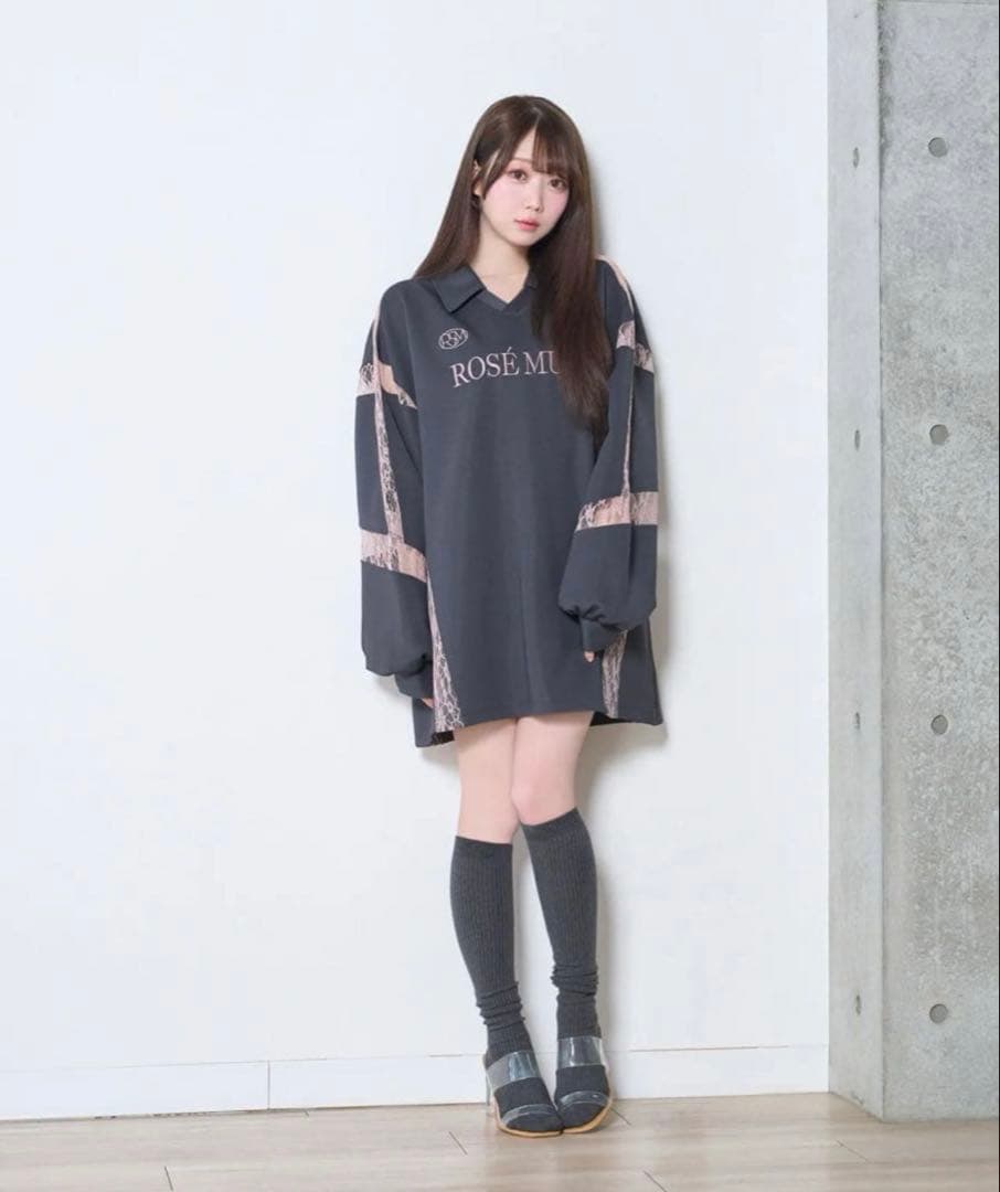 ワンピース lace point over size uniform L/S polo