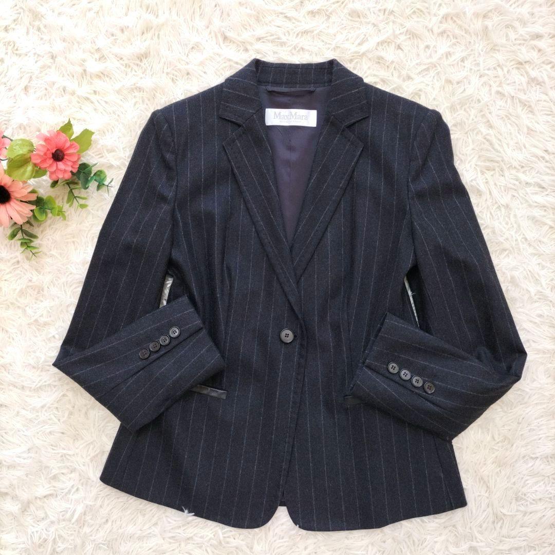 白タグ✨マックスマーラ カシミヤ混 テーラードジャケット ブレザー ネイビー