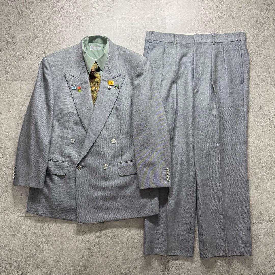 Burberrys セットアップ ダブルスーツ グレー　極上ウール　銀ボタン