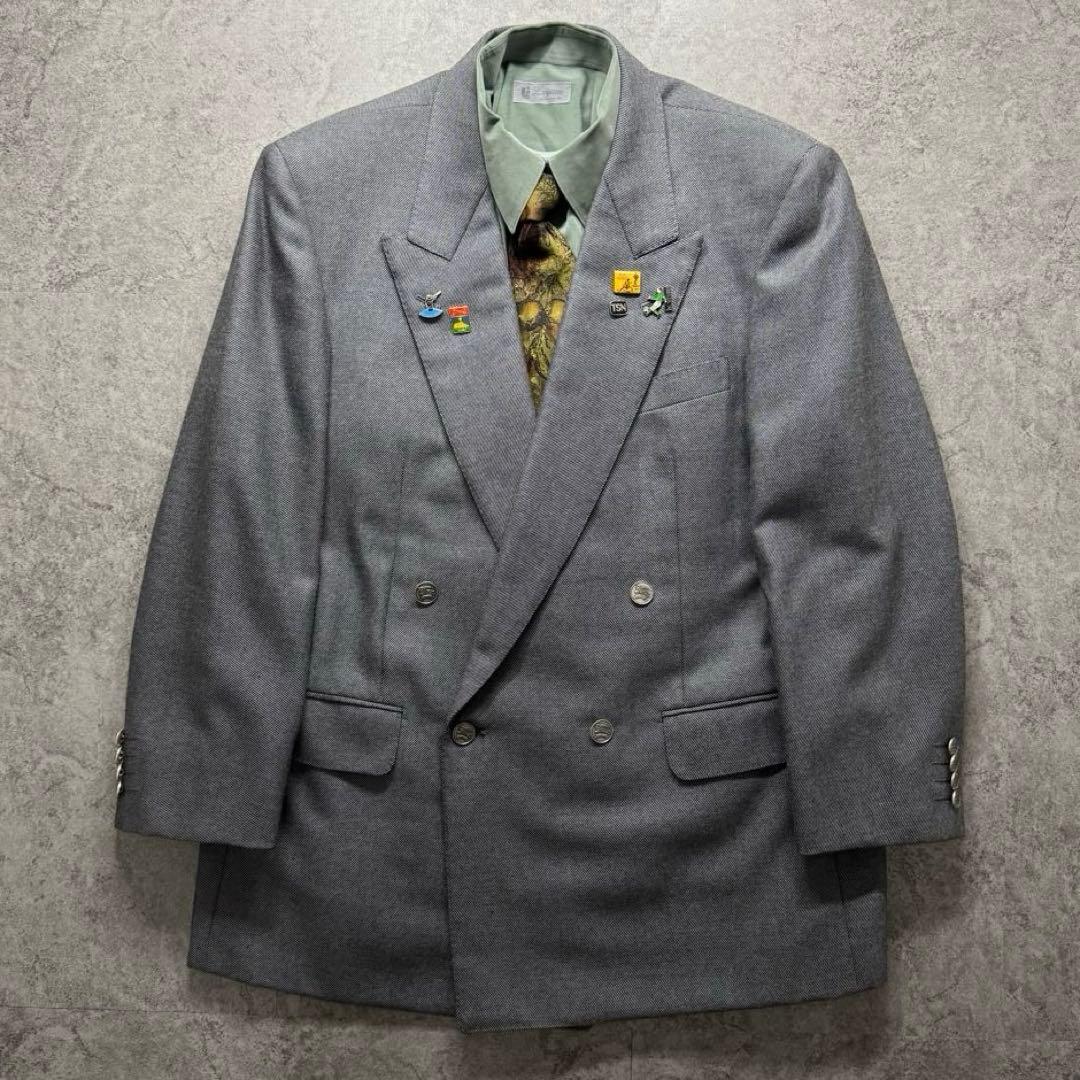 Burberrys セットアップ ダブルスーツ グレー　極上ウール　銀ボタン