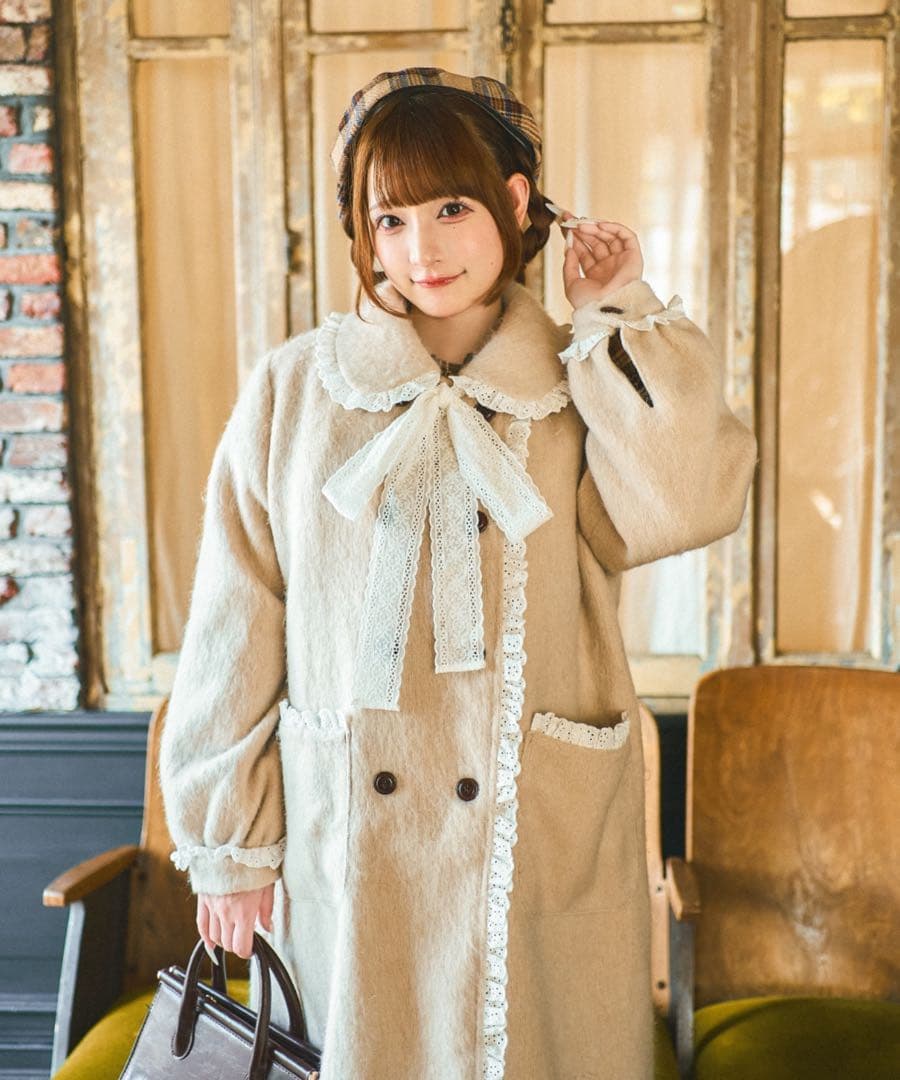 再度値下げしました！クティールとレトロ　コットンレースシャギーロングコート