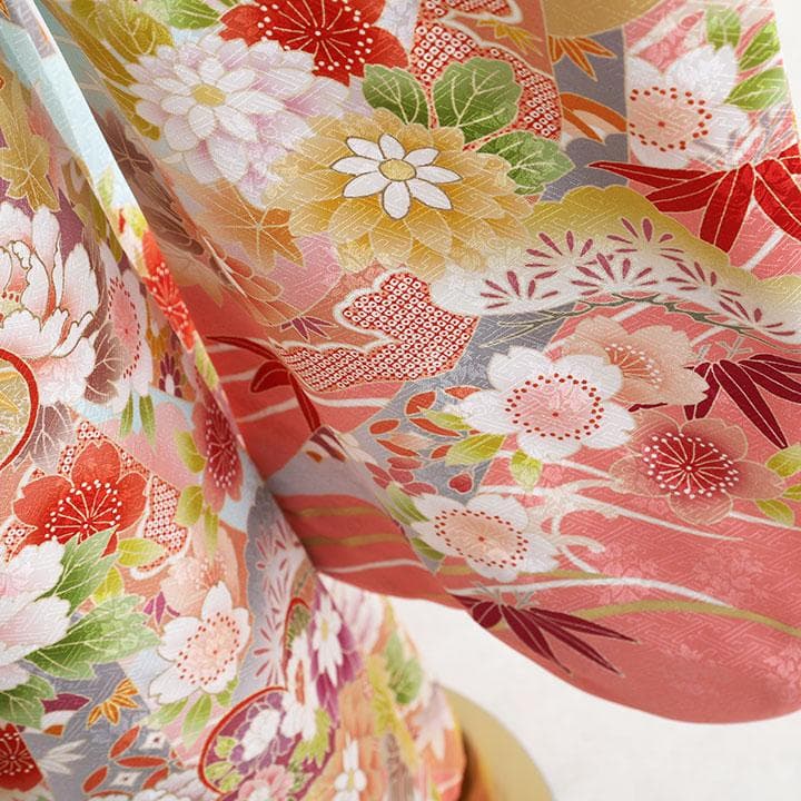 ◆正絹振袖６点セット◆水色ベースに古典柄振袖　 HKZ3120