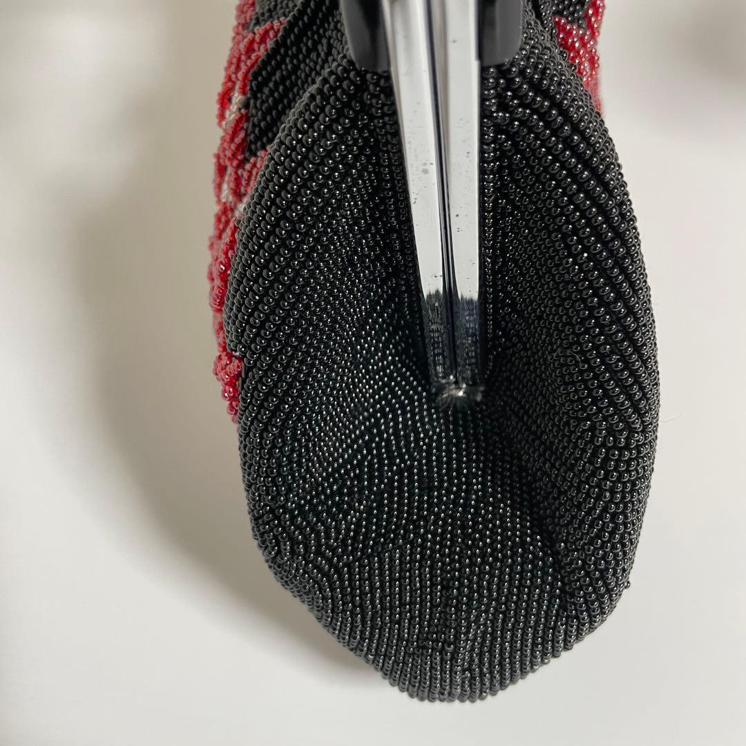 ビンテージ 黒 菊文様 ビーズバッグ 総ビーズ 和装バッグ 和装小物 YK072