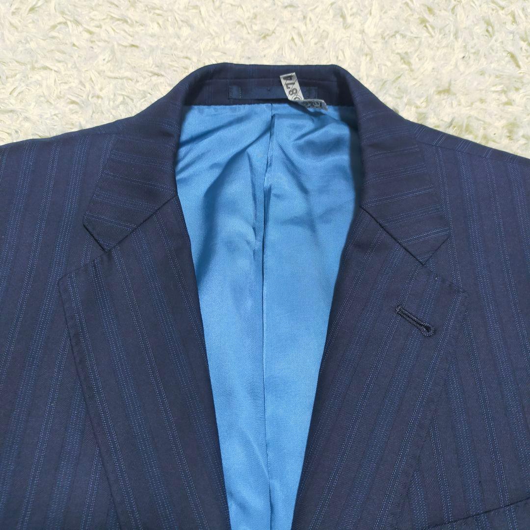 【紳士の装い】ポールスミス×ロロピアーナ・スーツ・4シーズン・紺ストライプ・M