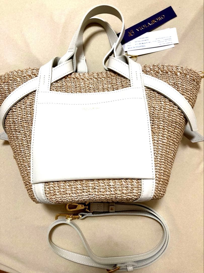 【新品未使用】VIOLAD'OROアバカ レザーポケット付き 2wayかごバッグ