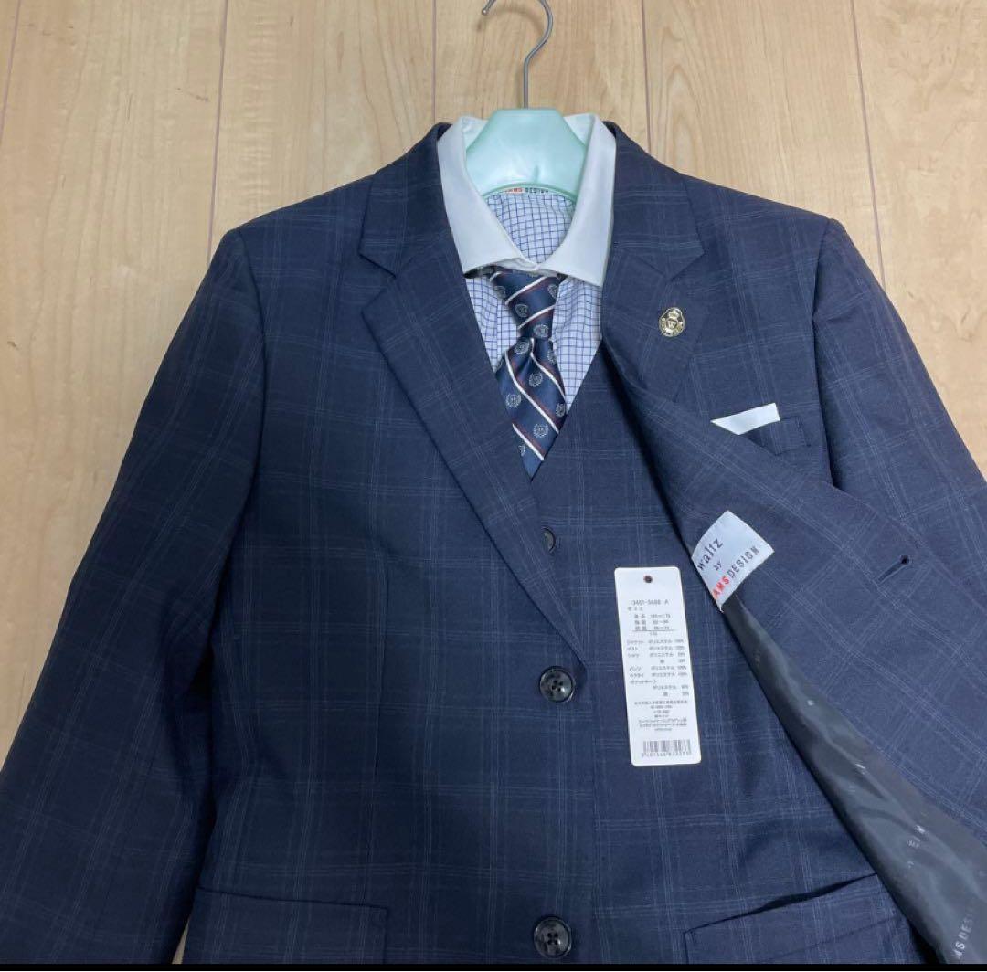 ネイビー チェック柄 スーツ ベスト付き　170 卒業式