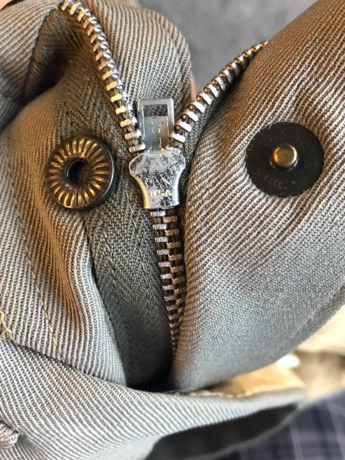 40s 50s ベージュ×カーキ×グレー ウールレーヨン混紡 ギャバスラックス