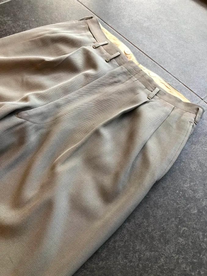 40s 50s ベージュ×カーキ×グレー ウールレーヨン混紡 ギャバスラックス