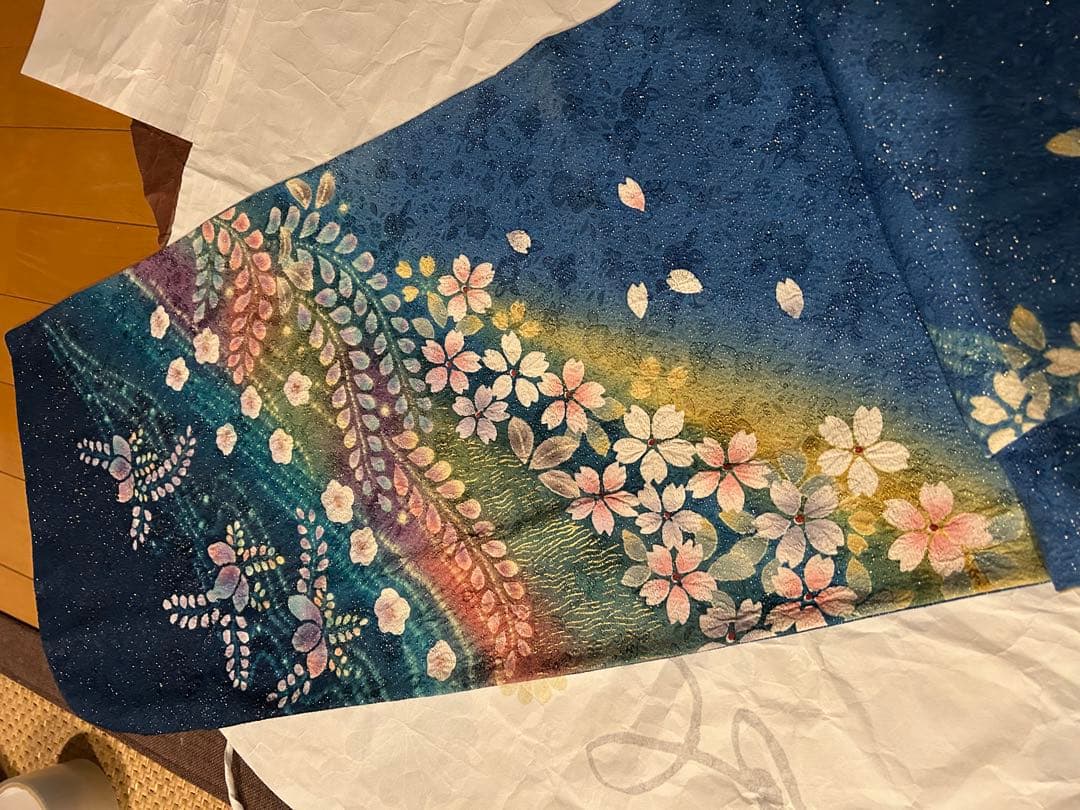 ♡ 未使用　振袖　桜流水につた　ブルー♡