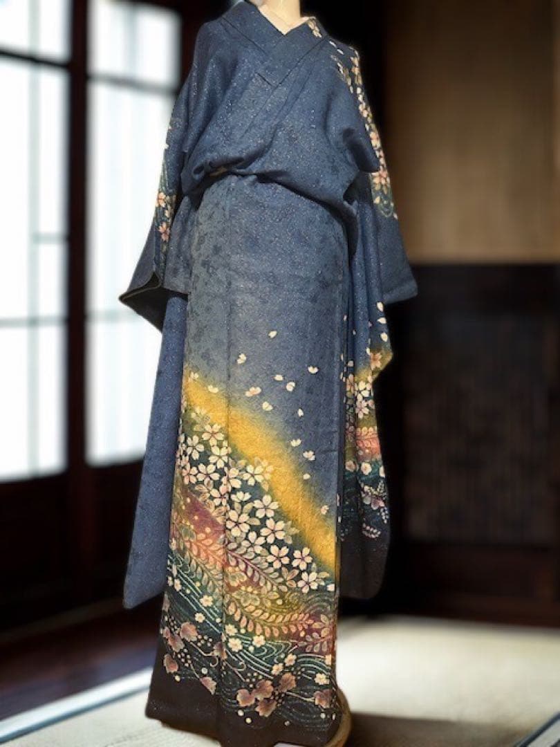 ♡ 未使用　振袖　桜流水につた　ブルー♡