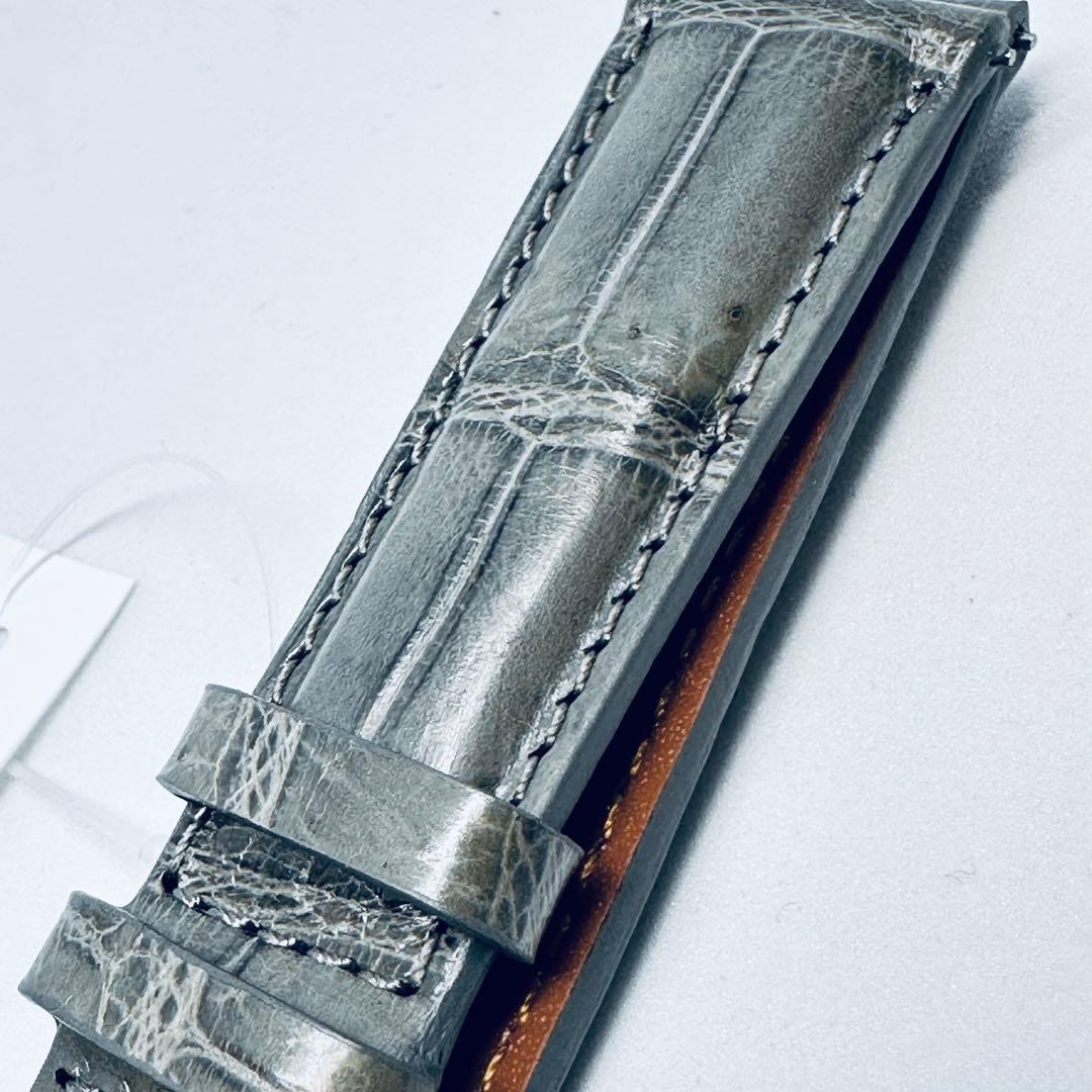 3064#20mm-18mmダークアッシュ★本物クロコダイルベルト★スイス製