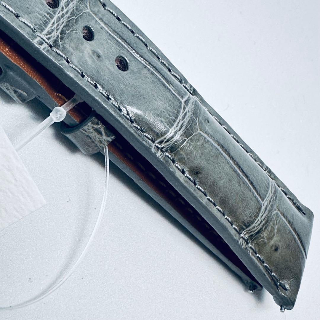 3064#20mm-18mmダークアッシュ★本物クロコダイルベルト★スイス製