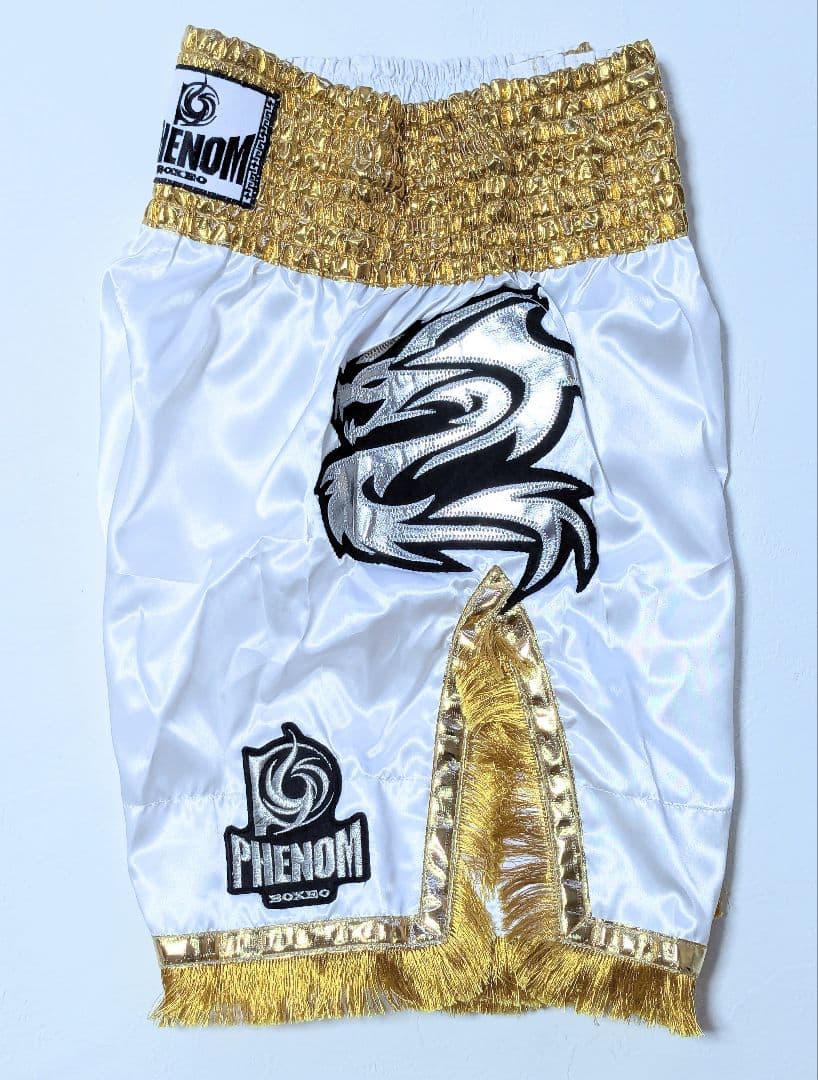 PHENOM未使用ロングショーツ Lサイズ白サテン ゴールドフリンジ