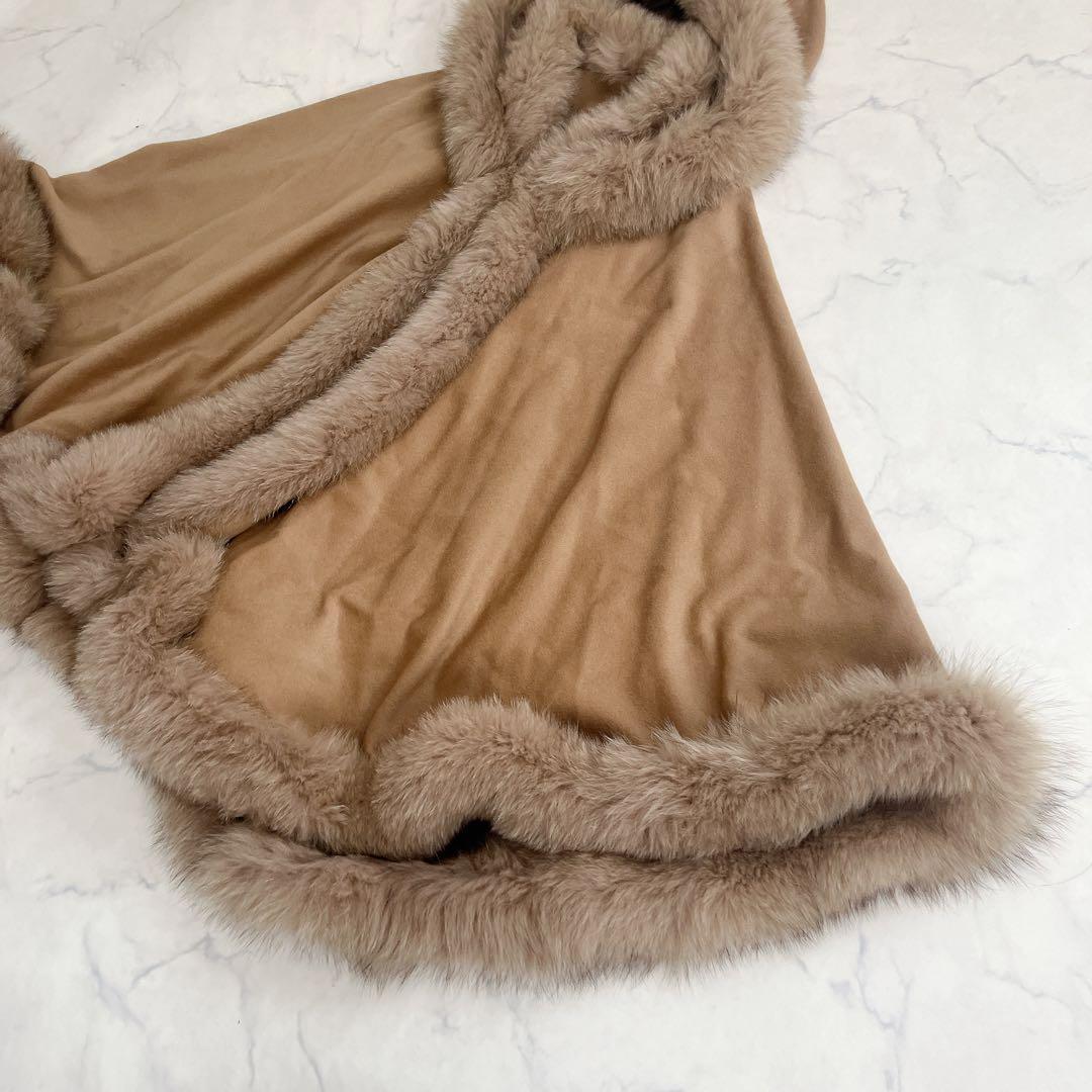 美品 カシミヤ100% ポンチョ フォックスファー 高級 コート 日本製