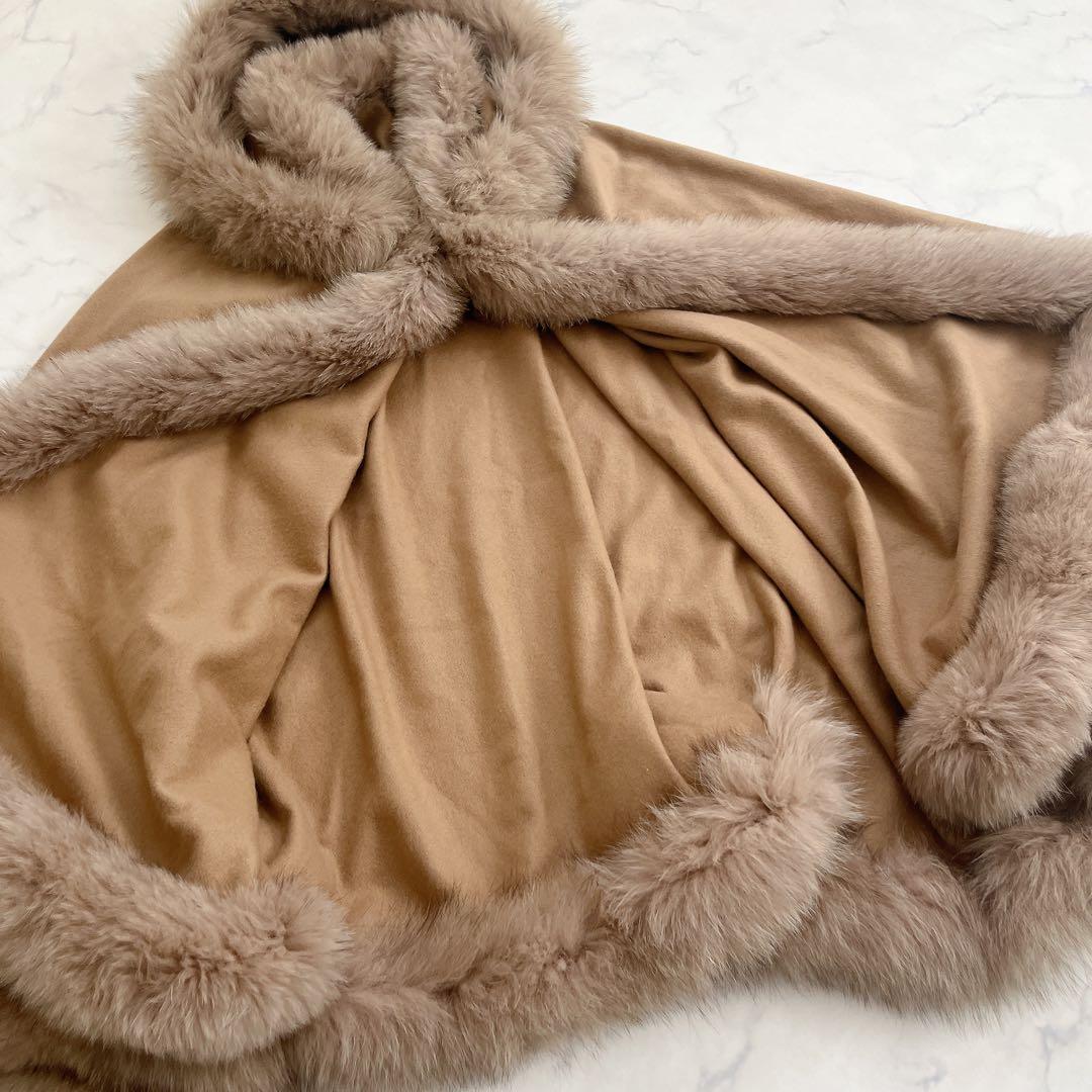 美品 カシミヤ100% ポンチョ フォックスファー 高級 コート 日本製