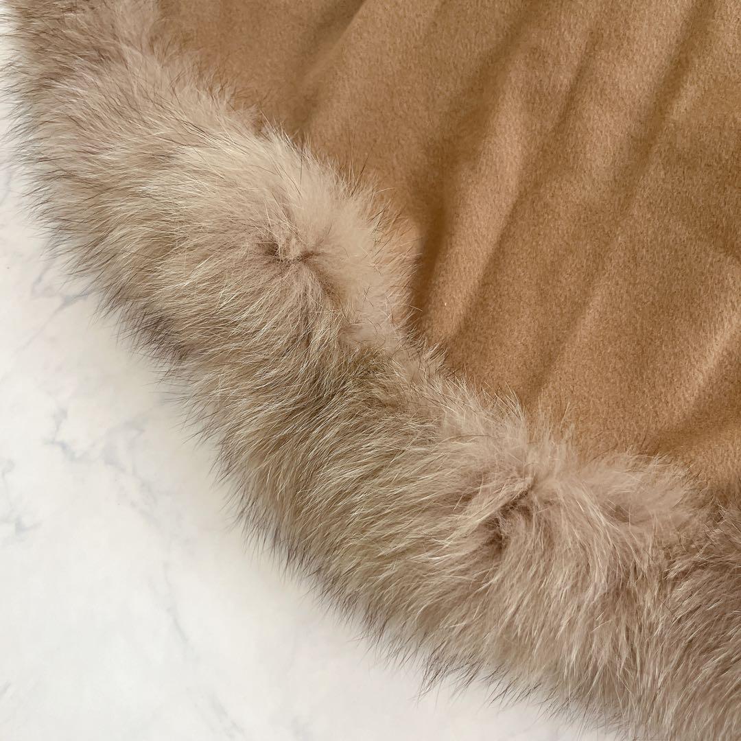 美品 カシミヤ100% ポンチョ フォックスファー 高級 コート 日本製