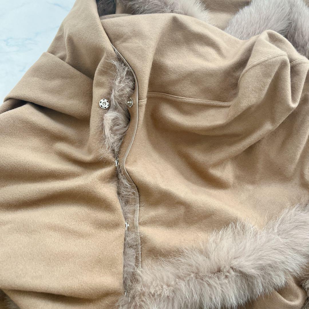 美品 カシミヤ100% ポンチョ フォックスファー 高級 コート 日本製