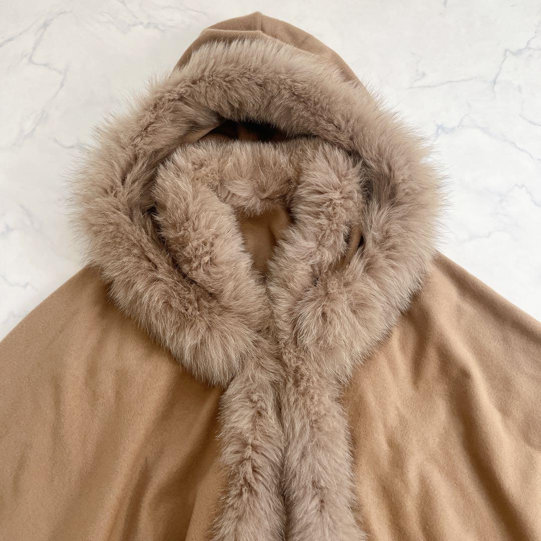 美品 カシミヤ100% ポンチョ フォックスファー 高級 コート 日本製