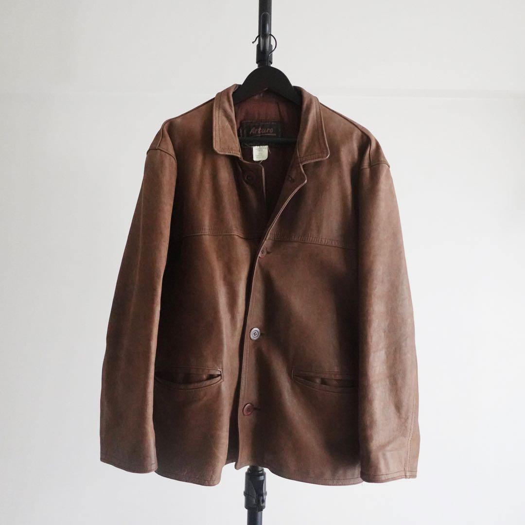 【フランス製】1990s ARTURO Paris ブラウンレザー　カーコート