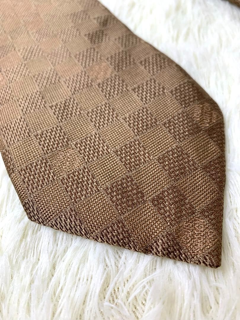 LOUIS VUITTON ネクタイ　ダミエ　チェック　ダークブラウン　茶　美品