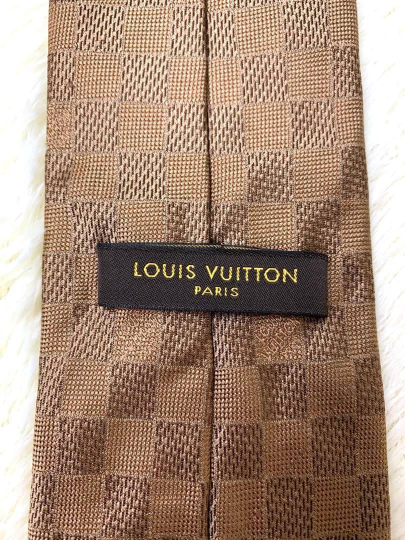 LOUIS VUITTON ネクタイ　ダミエ　チェック　ダークブラウン　茶　美品